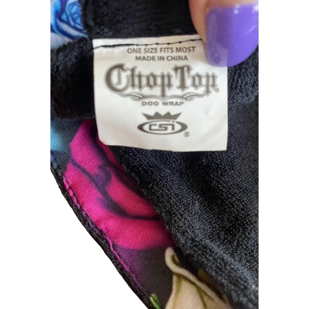 ChopTop Doo Wrap Headband Bandana Blue Rose Floral Rhinestone Biker Headwear‎ OS